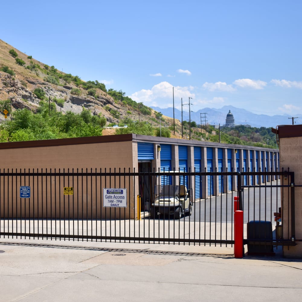 The secure front gate at STOR-N-LOCK Self Storage in Salt Lake City, Utah