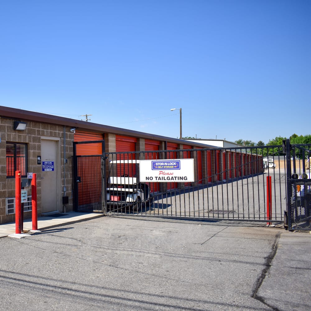 The secure front gate at STOR-N-LOCK Self Storage in Taylorsville, Utah