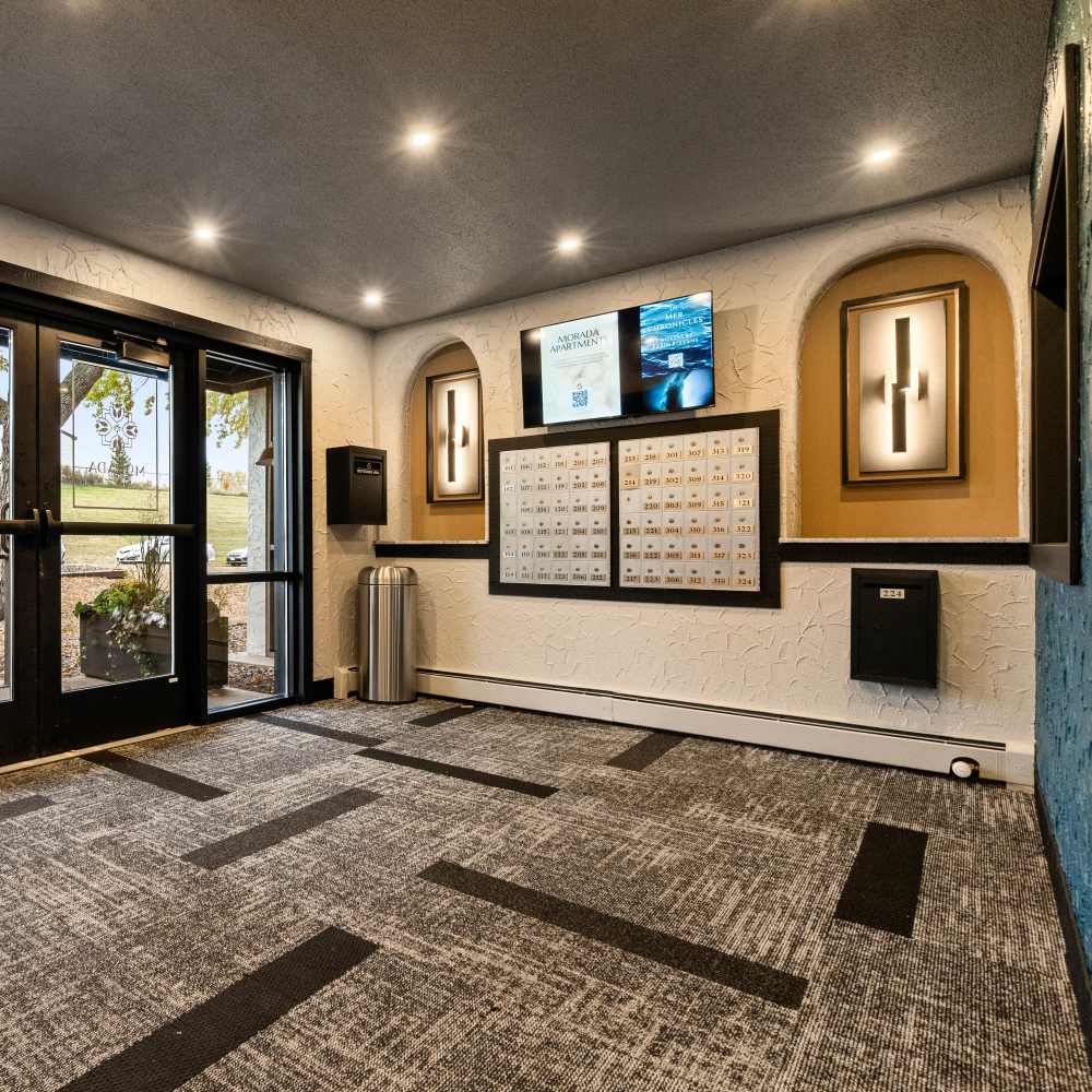 Leasing office entrance at Morada in Crystal, Minnesota