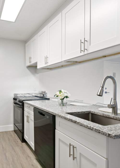 A model apartment kitchen at Forest Place in North Miami, Florida