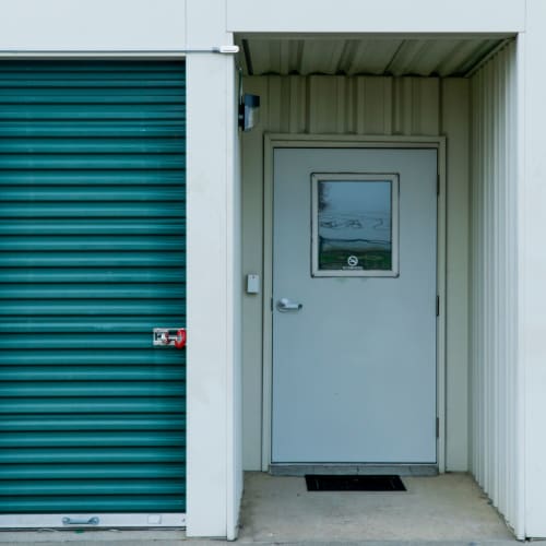 Doors to climate-controlled indoor storage units at Red Dot Storage in Port Allen, Louisiana