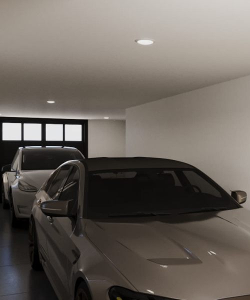Attached parking garages for the residents at One West End in Charlotte, North Carolina