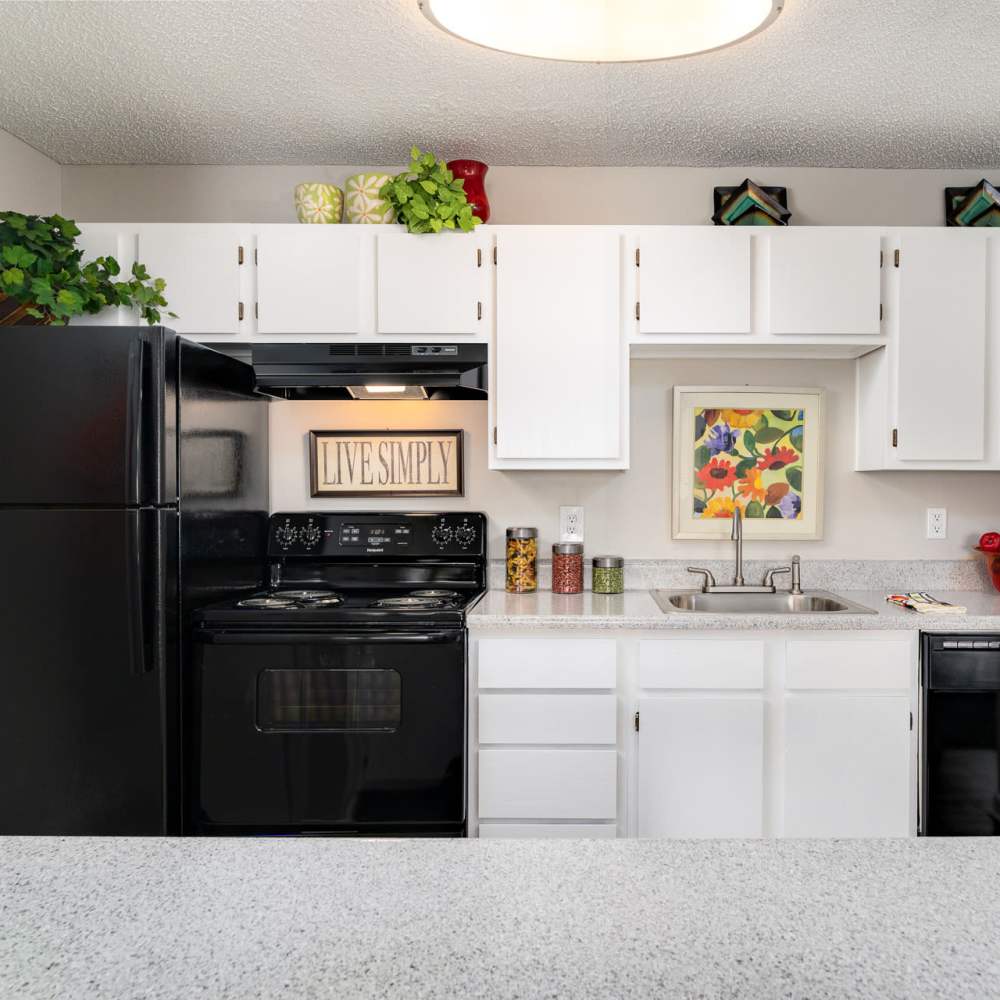 A kitchen room with white cabinets at Park Canyon in Dalton, Georgia