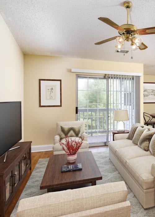 Modern living room at The View North Hills in Pittsburgh, Pennsylvania