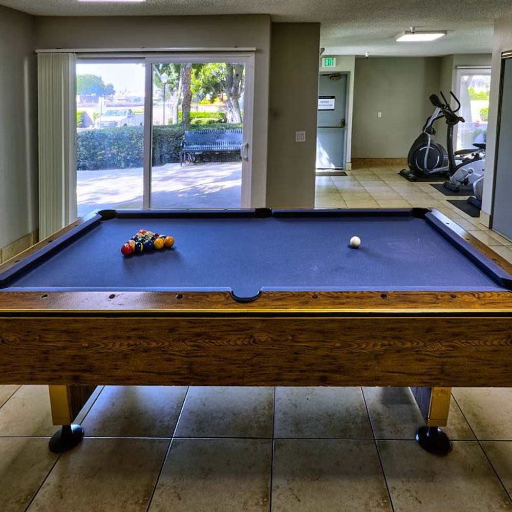 Community billiard table at Tustin Gardens in Tustin, California