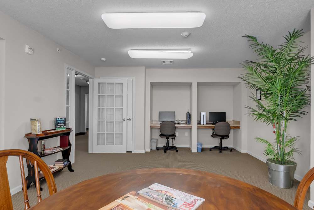 Business center with computers at River Ridge in Sand Springs, Oklahoma