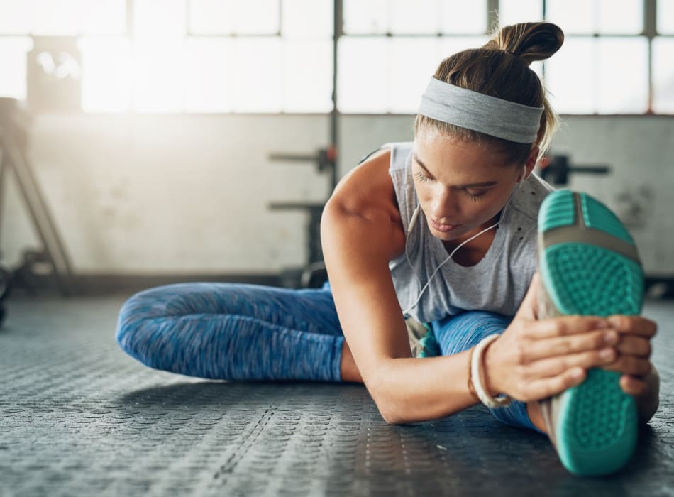 Resident stretching in her new gym at Sofi Waterford Park in San Jose, California