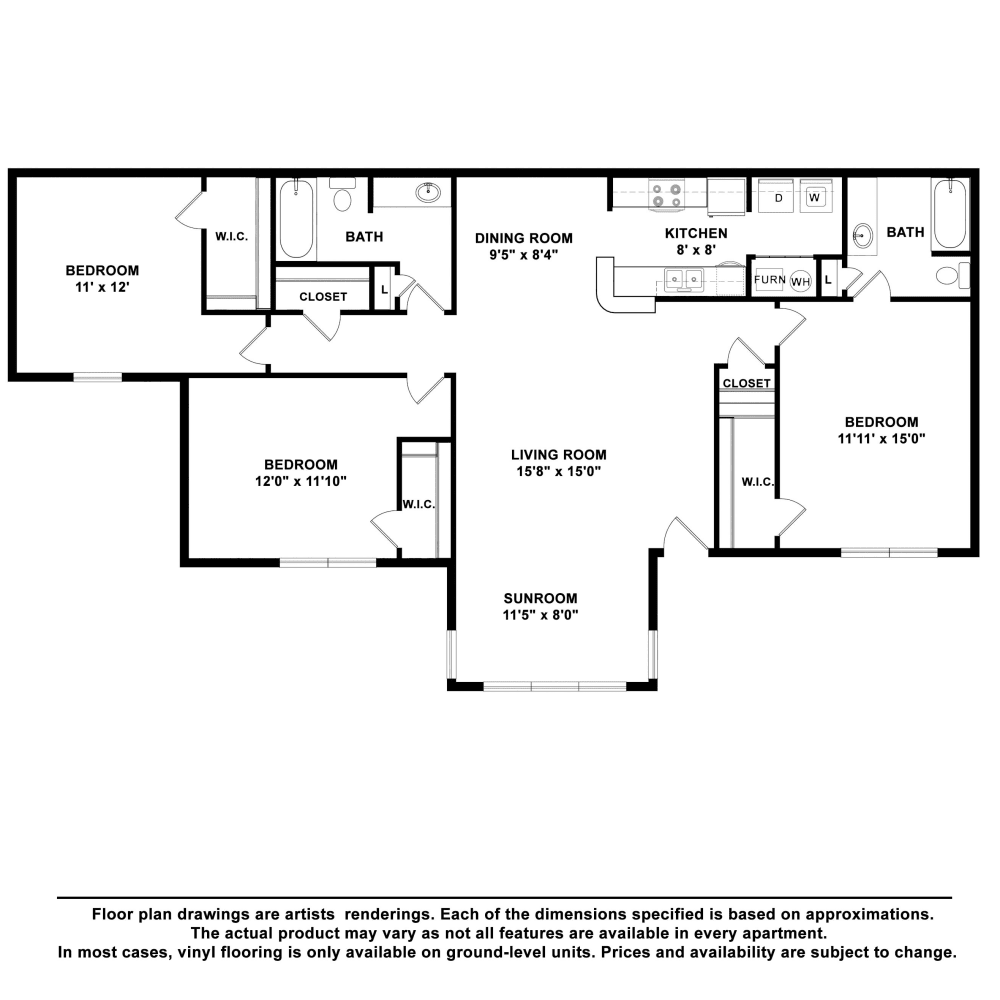 3x2 floor plan drawing at The Greens at Cascade Apartment Homes in Atlanta, Georgia