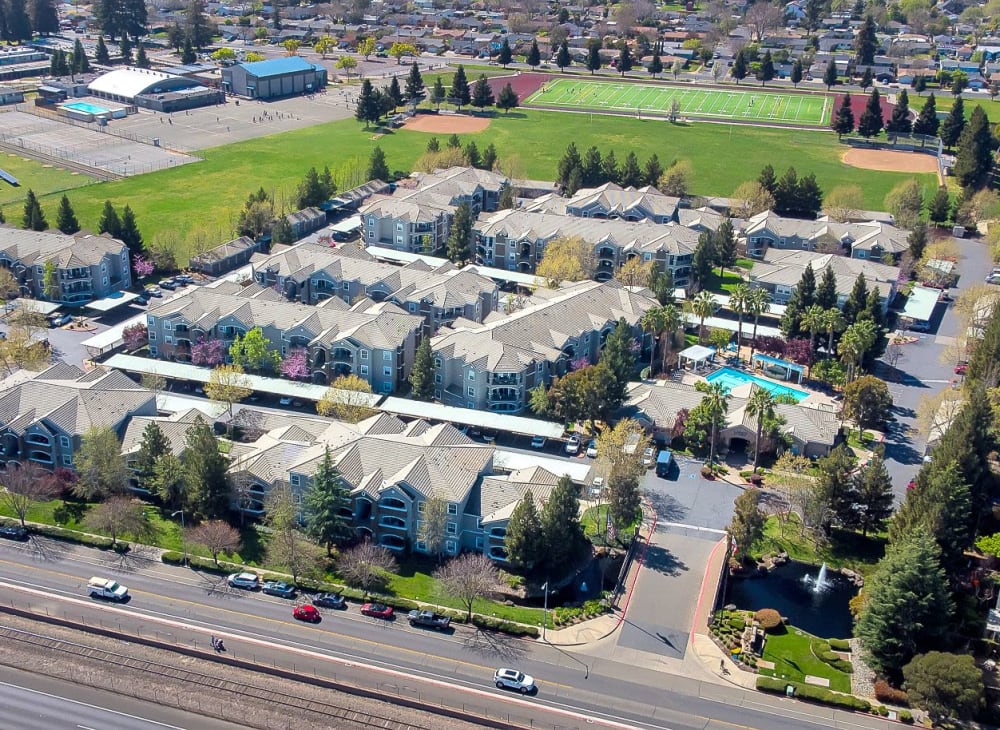 Aerial View of property of Hawthorn Village Apartments in Napa, California