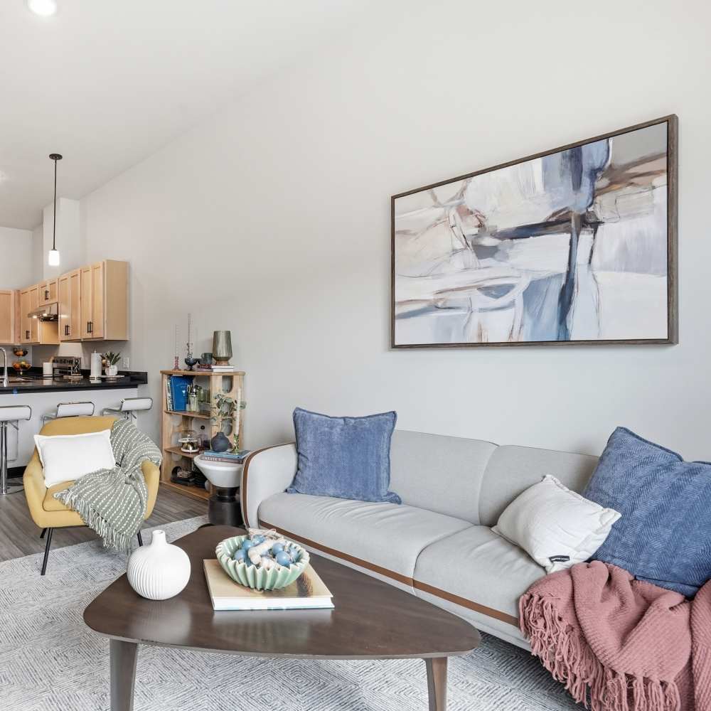Living room at East National Flats in Milwaukee, Wisconsin