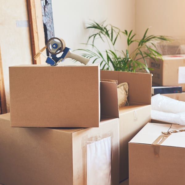 Freshly-packed boxes at a home near Missouri Flat Storage Depot in Placerville, California