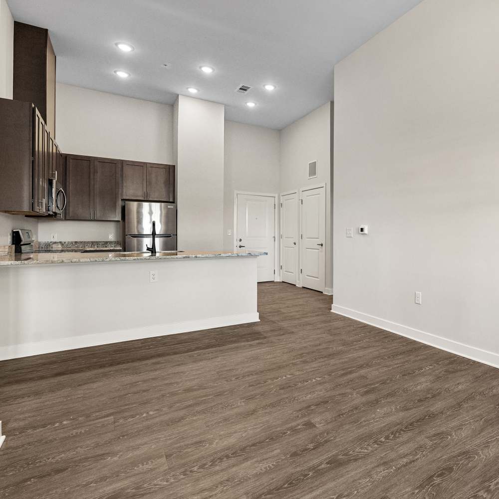 Unfurnished living room with wooden flooring at Helios in Richmond, Virginia