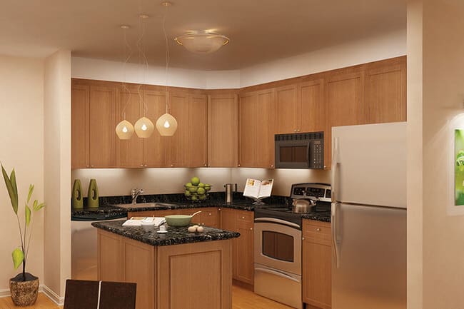Model kitchen at Argent Apartments in Silver Spring, Maryland