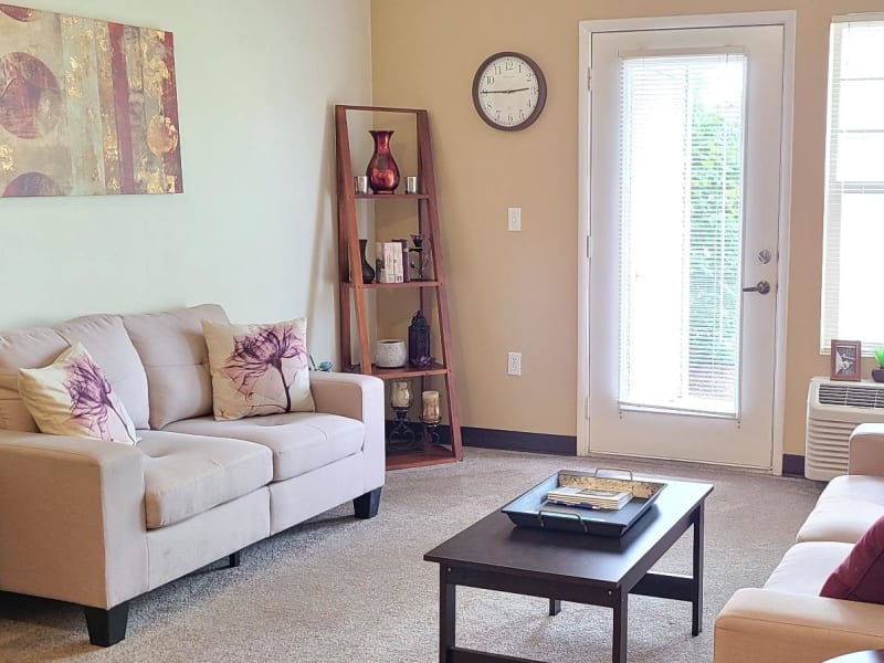 Inside of senior living apartment living room at Lakeland Senior Living in Eagle Point, Oregon. 