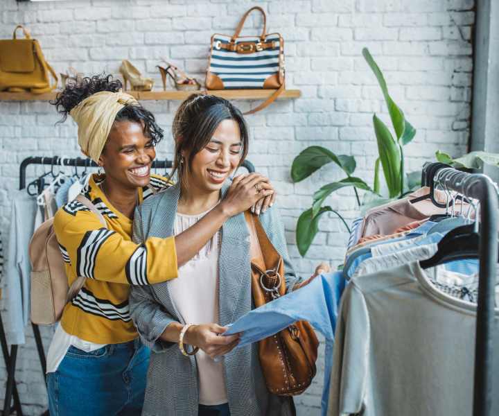 Resident shopping at a clothing boutique near Terraces at Manchester in Richmond, Virginia