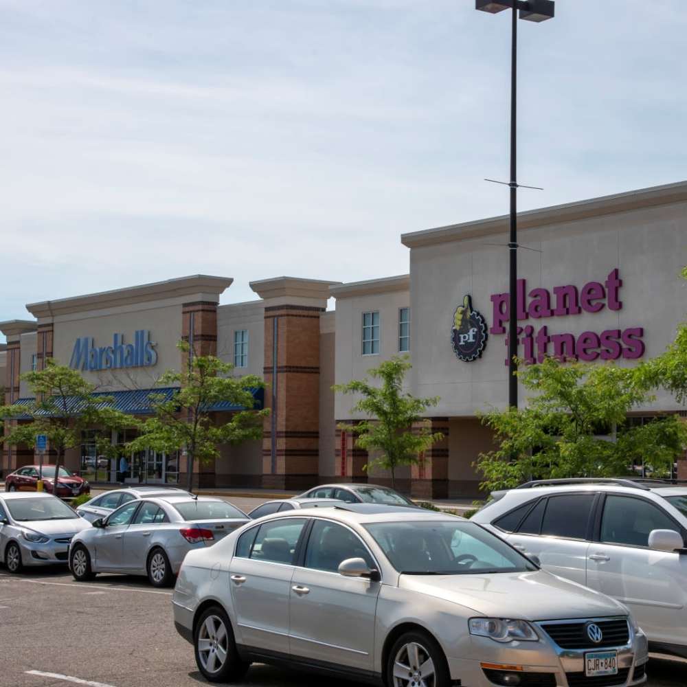 A shopping area near Bass Lake Crossing in New Hope, Minnesota