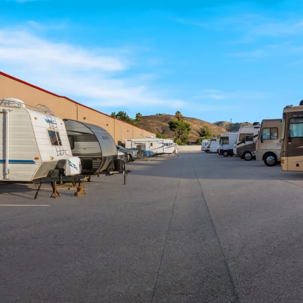 RV, boat, auto, and trailer parking at StorQuest Self Storage in Riverside, California