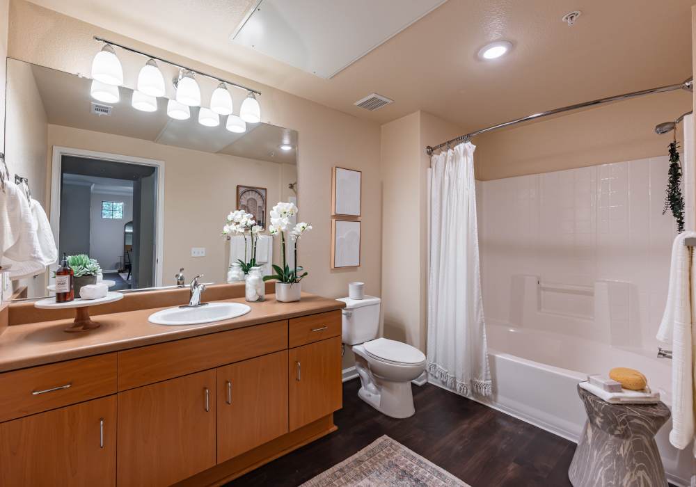 Apartment bathroom with bathtub at Links at Westridge in Valencia, California