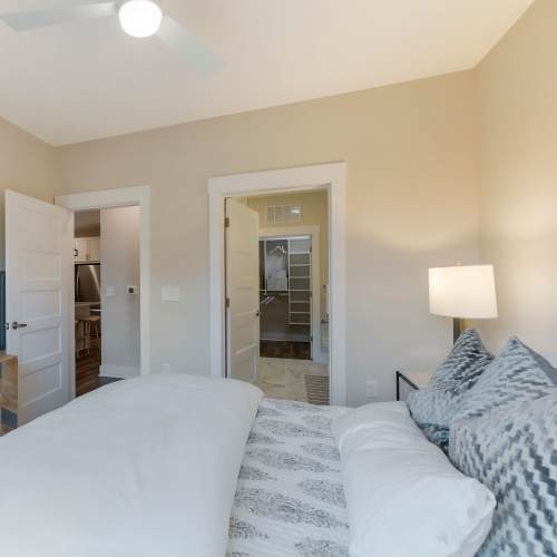 Apartment bedroom with closet at The Calvert in Charlotte, North Carolina