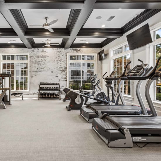 Well-equipped, modern fitness center at Five Oaks in Tucker, Georgia