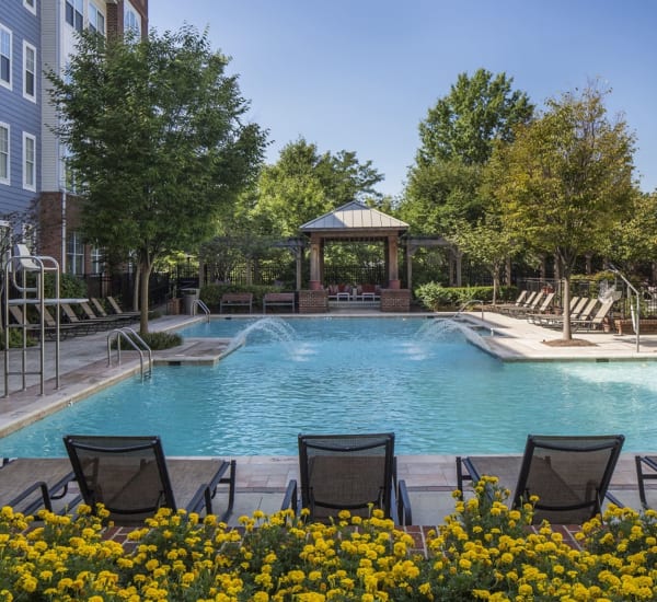 The resort-style swimming pool and spa at Residences at Congressional Village in Rockville, Maryland