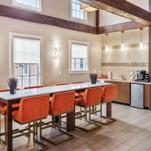Coffee bar in the clubhouse at Orchards Apartments in Marlborough, Massachusetts