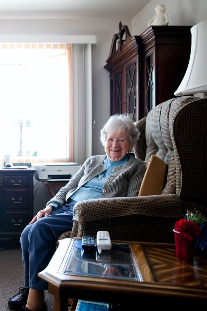 Resident in her private room at Ingleside Communities in Mount Horeb, Wisconsin