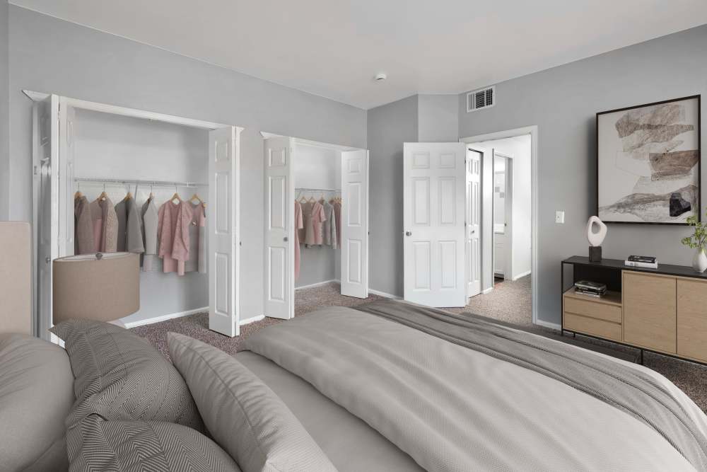 Spacious master bedroom at Westridge Apartments in Aurora, Colorado