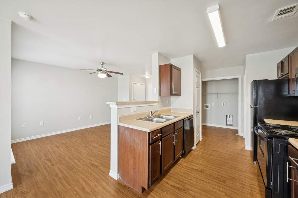 Kitchen with stainless-steel appliances at Horizon Meadows in La Marque,Texas