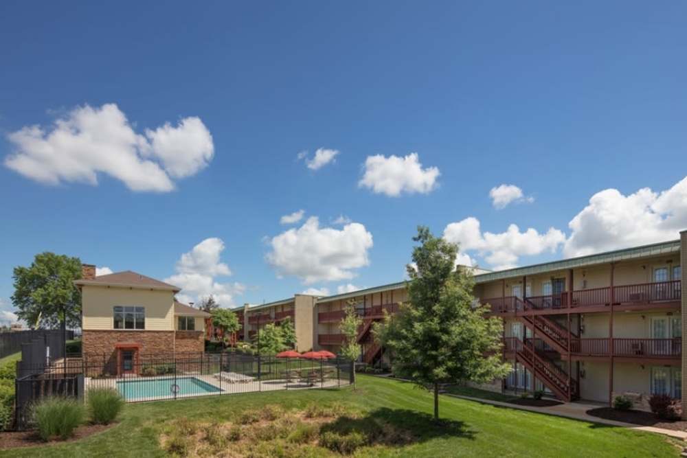 Community view with swimming pool at Tiger Village in Columbia, Missouri