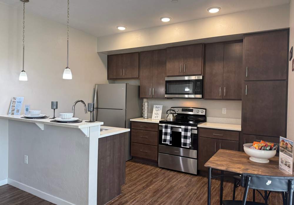 An open kitchen at The Enclave in Meridian, Idaho