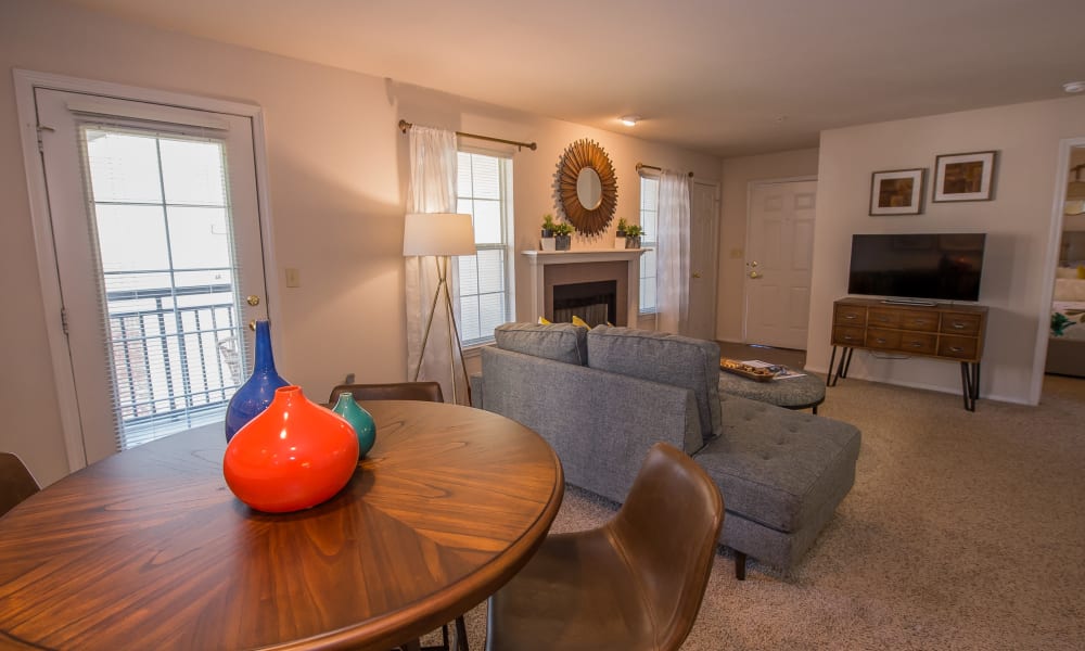 Dining area and living room at Newport Wichita in Wichita, Kansas