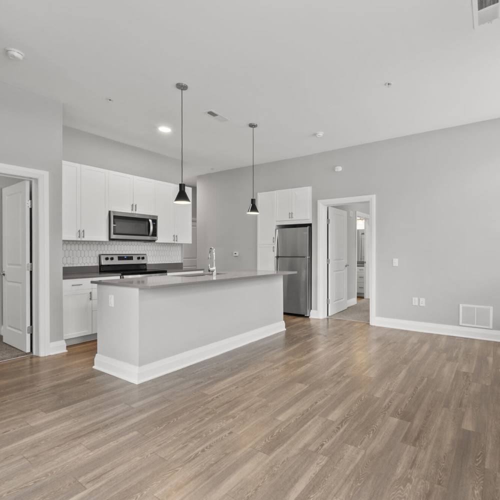 Wood-style flooring in an apartment at High & Cherry in Columbus, Ohio