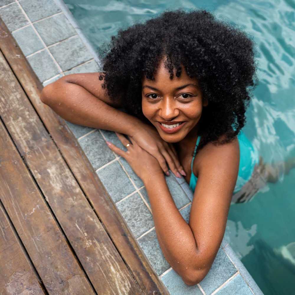 Resident chilling in the swimming pool at Mandolin Terrace in Nashville, Tennessee