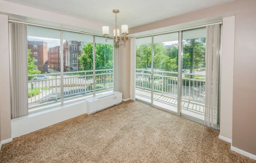 Beautiful view of the patio from inside of the living room at 12000 Edgewater in Lakewood, Ohio