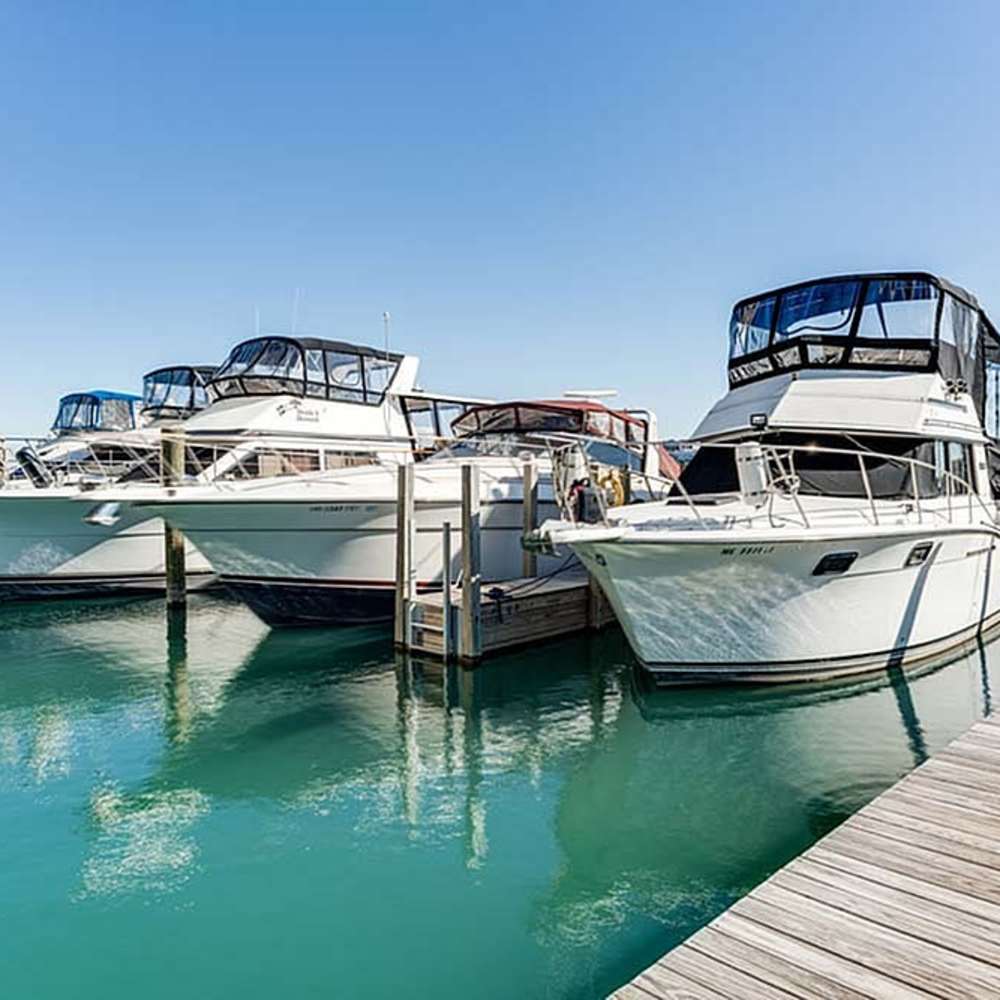 Harbour with boats at Riverfront Towers in Detroit, Michigan