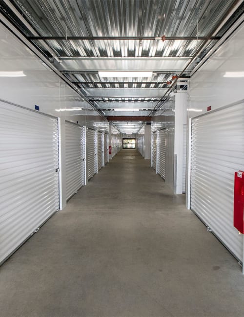 An inside hallway of storage units at Storage World in Reading, Pennsylvania