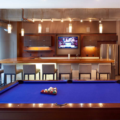 Pool table in the clubhouse at Flux in Minneapolis, Minnesota