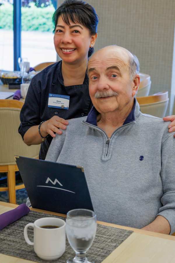 A resident being served at Merrill Gardens in Seattle, Washington