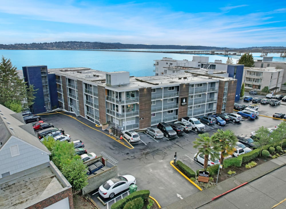 Aerial View of the Property and Lake at Lakefront on Washington in Seattle, Washington