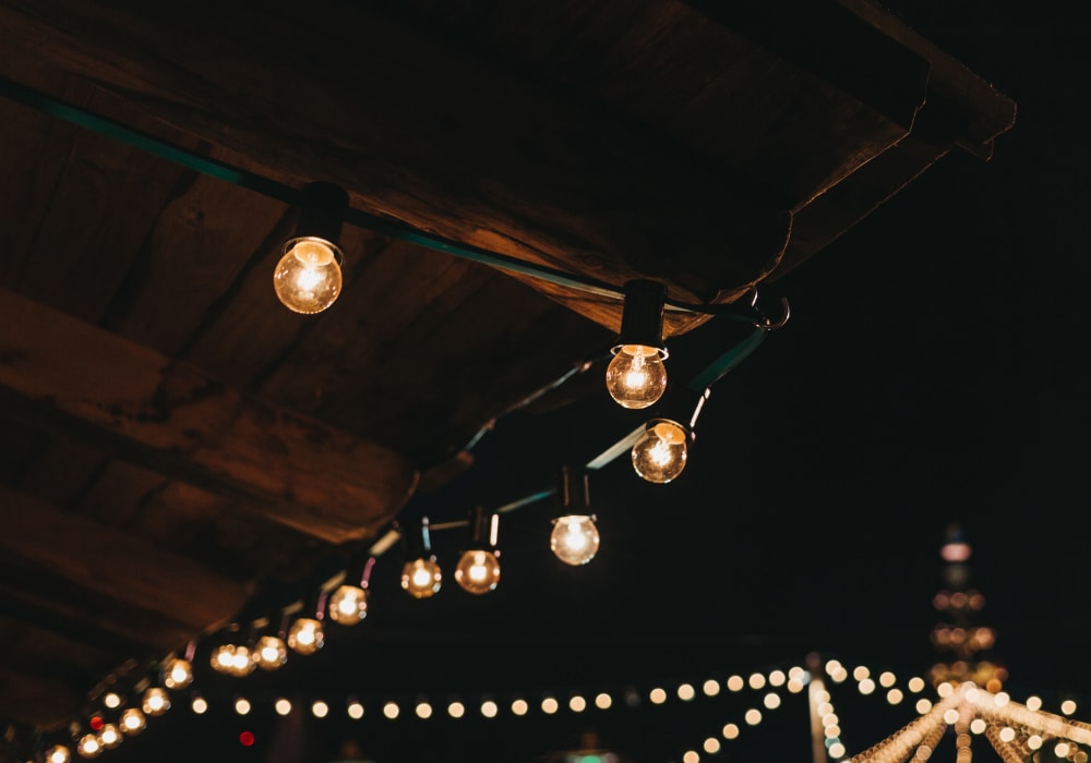 Beautiful outdoor lights near Sofi Riverview Park in San Jose, California