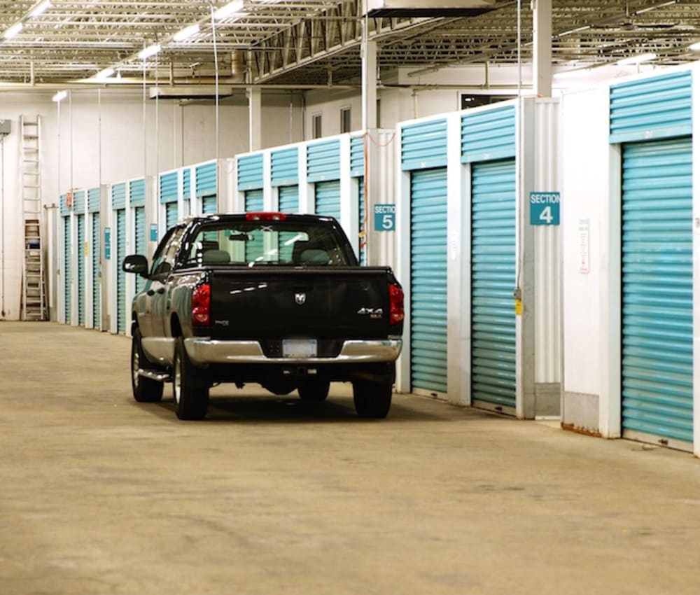 Covered loading bay and drive-up storage units at Advantage Self Storage in Depew, New York