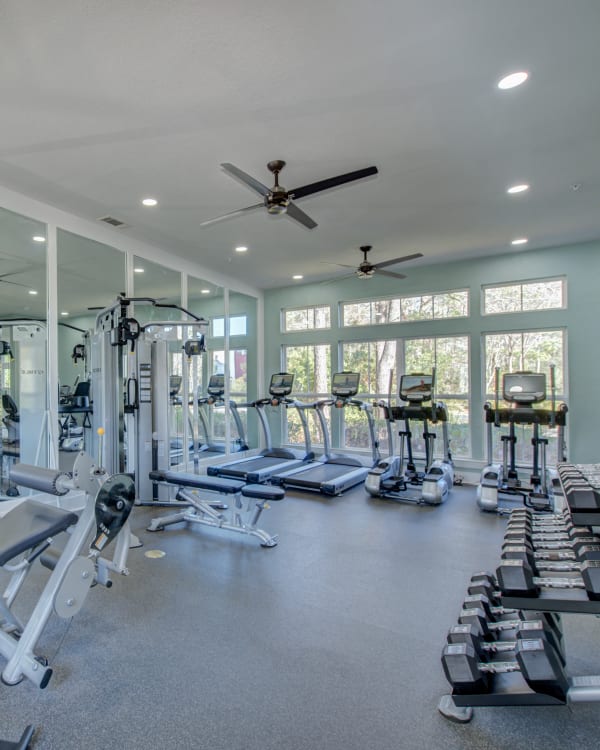 Fully equipped fitness room at Ingleside Apartments in North Charleston, South Carolina