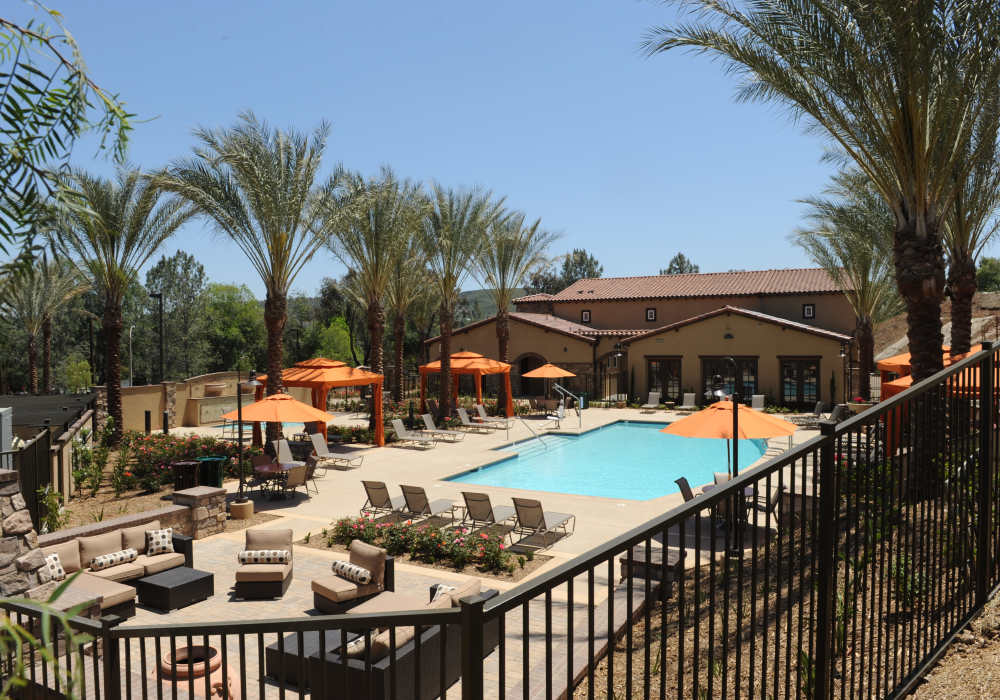 Resort style swimming pool at Cresta Bella in San Diego, California