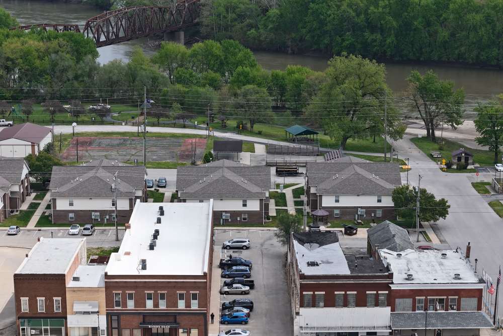 Community aerial view at Rivers Edge in Clinton, Indiana