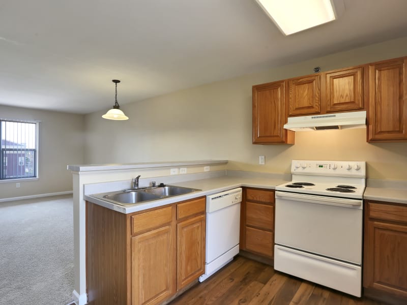 Modern kitchen at Belle Creek Apartments in Henderson, CO