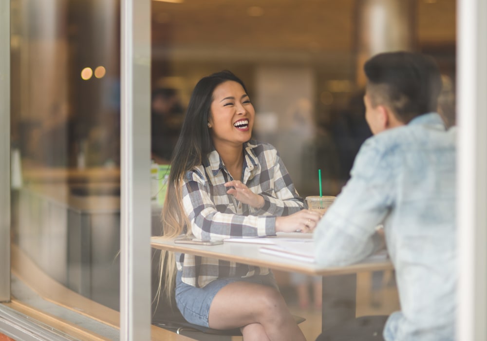 Resident couple out for coffee at a café near Sofi Fremont in Fremont, California