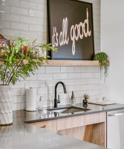 Community kitchen at Isabella Apartment Homes in Greenwood Village, Colorado