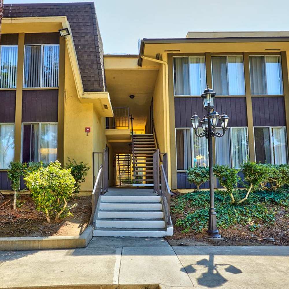 Entrance to a community apartment at Las Lomas Gardens in La Habra, California