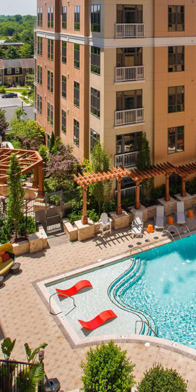 Shining swimming pool and outdoor lounge at Solaire 10914 Georgia in Silver Spring, Maryland